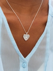 Inicio Sterling Silver Plated Mother of Pearl Celestial Heart Pendant - Gift Pouch - Image 3 of 3