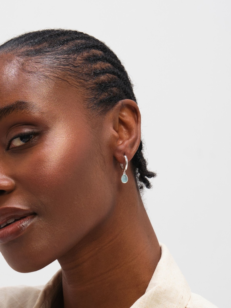 Inicio Sterling Silver Plated Turquoise Peardrop Charm Hoops - Image 2 of 3