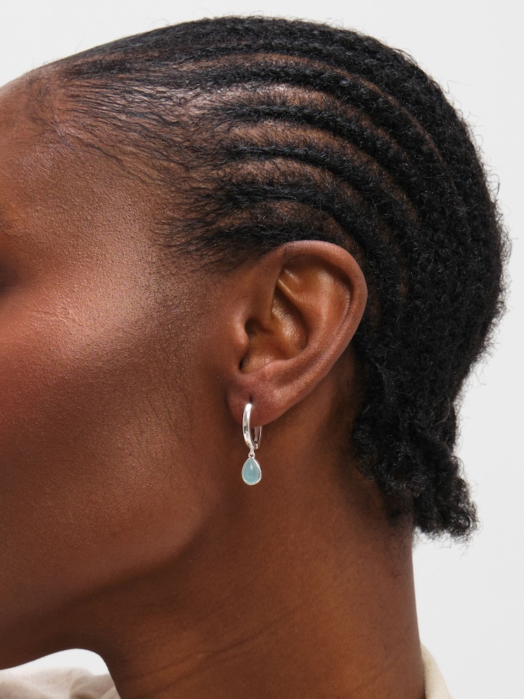 Inicio Sterling Silver Plated Turquoise Peardrop Charm Hoops - Image 3 of 3