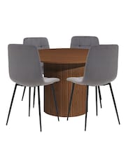 Birlea Walnut Axel Round Fluted Dining Table with 4 Chairs - Image 5 of 5