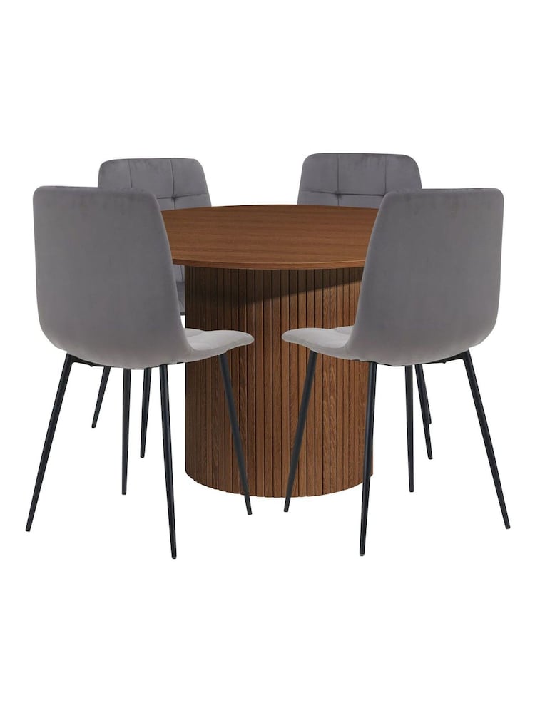 Birlea Walnut Axel Round Fluted Dining Table with 4 Chairs - Image 5 of 5