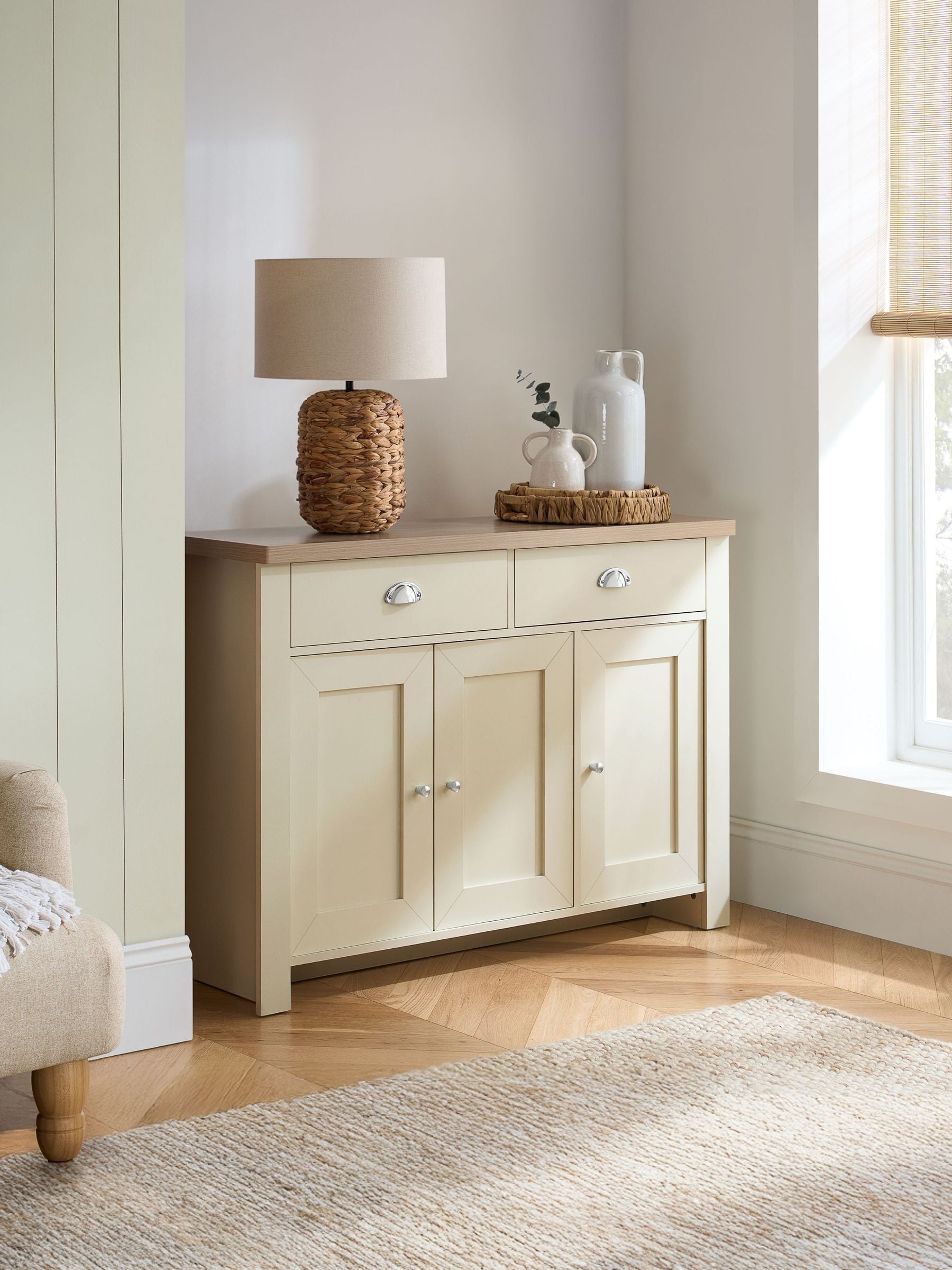 Birlea Sideboard Cream & Oak Highgate 3 Door 2 Drawer Navy Farmhouse Shabby Chic - Image 6