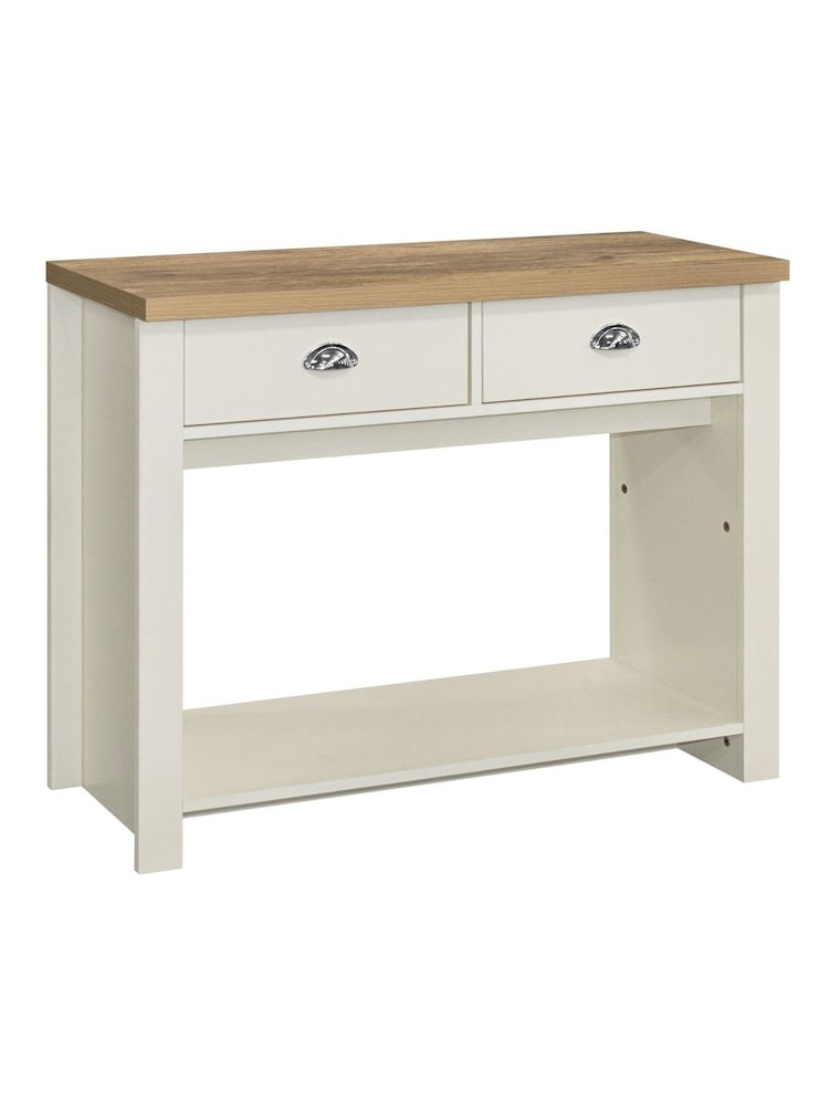Birlea Cream Highgate Oak Effect 2 Drawer Console Table - Image 6 of 6