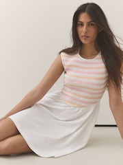 White Multi Stitch Cap Sleeve Shirred Body Jersey Mini Dress - Image 2 of 7
