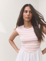 White Multi Stitch Cap Sleeve Shirred Body Jersey Mini Dress - Image 4 of 7