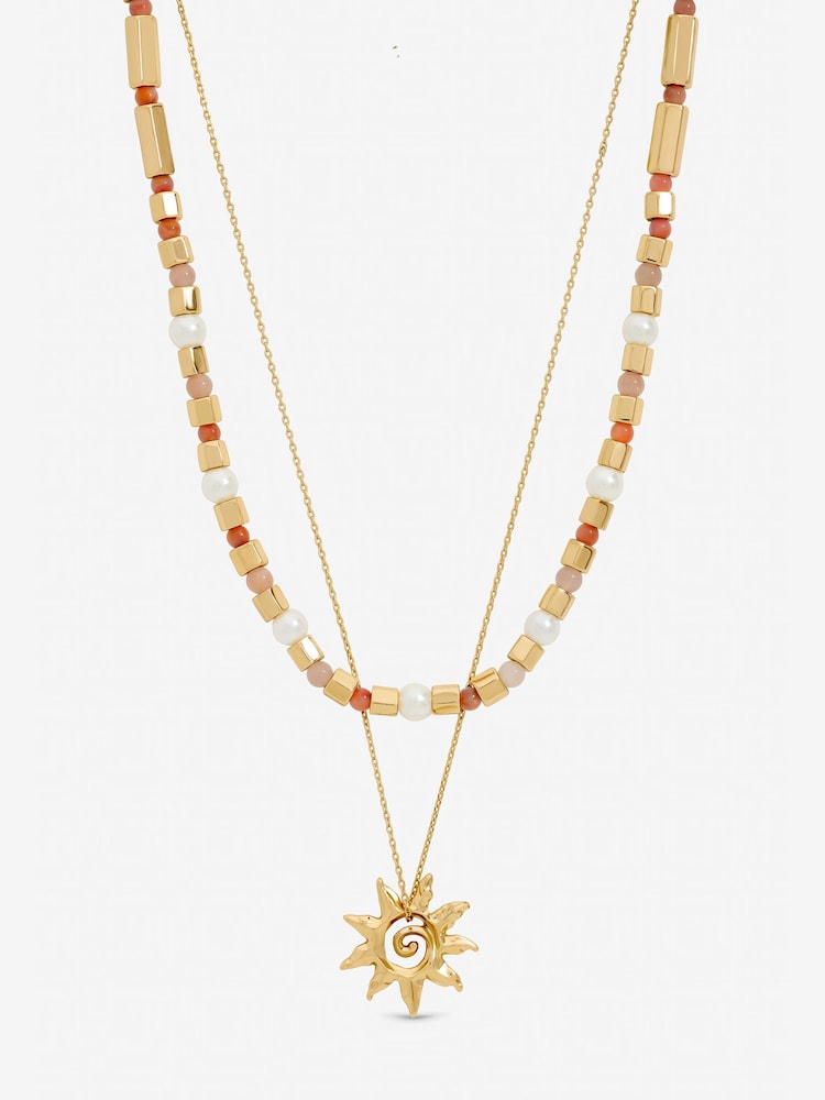 Mood Gold Tone Beaded Sun Double Row Necklace - Image 1 of 1