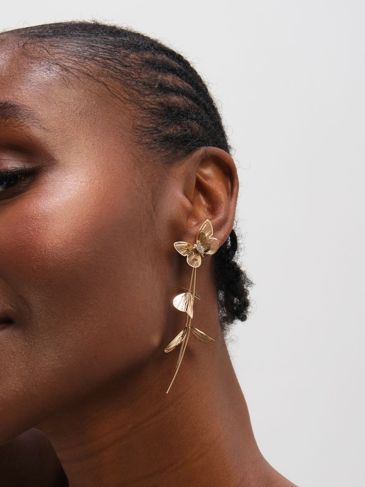 Mood Gold Tone Buttefly Drop Earrings - Image 2 of 3