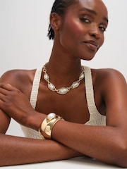 Mood Gold Tone Pearl Statement Cuff Bracelet - Image 2 of 3