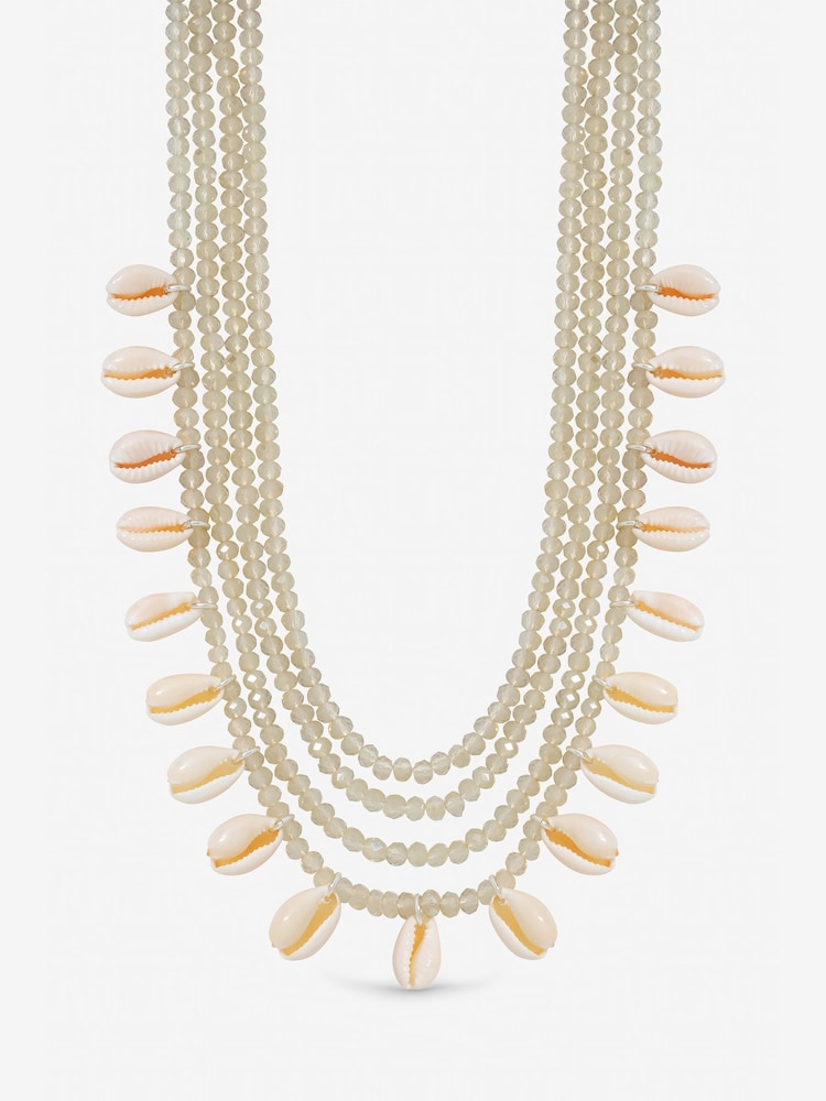 Mood Gold Tone Shell and Bead Multirow Necklace - Image 1 of 3 Mood Gold Tone Shell and Bead Multirow Necklace - Image 1 of 3