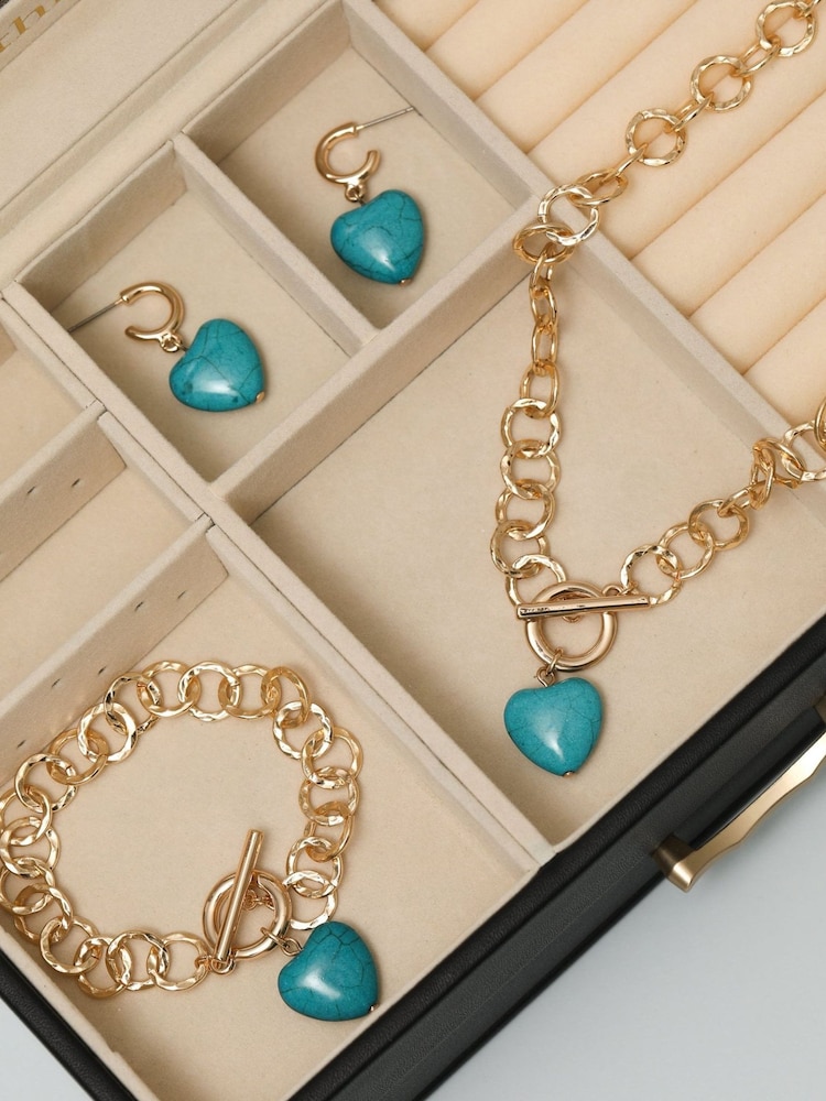 Mood Turquoise Heart Huggie Earrings - Imaginea 2 din 3