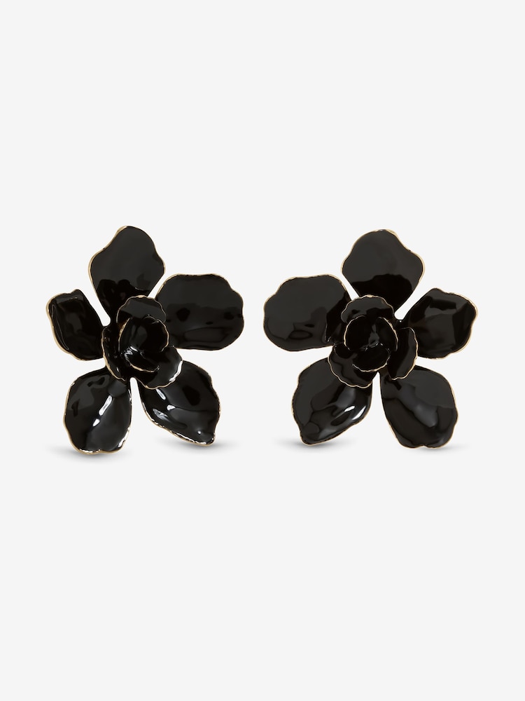 Jet Black Floral - Mood Gold Tone Earrings - Kuva 1 / 1