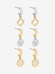 Mood Metallic Two Tone Clover Earrings Pack Of 3 - Image 1 of 1