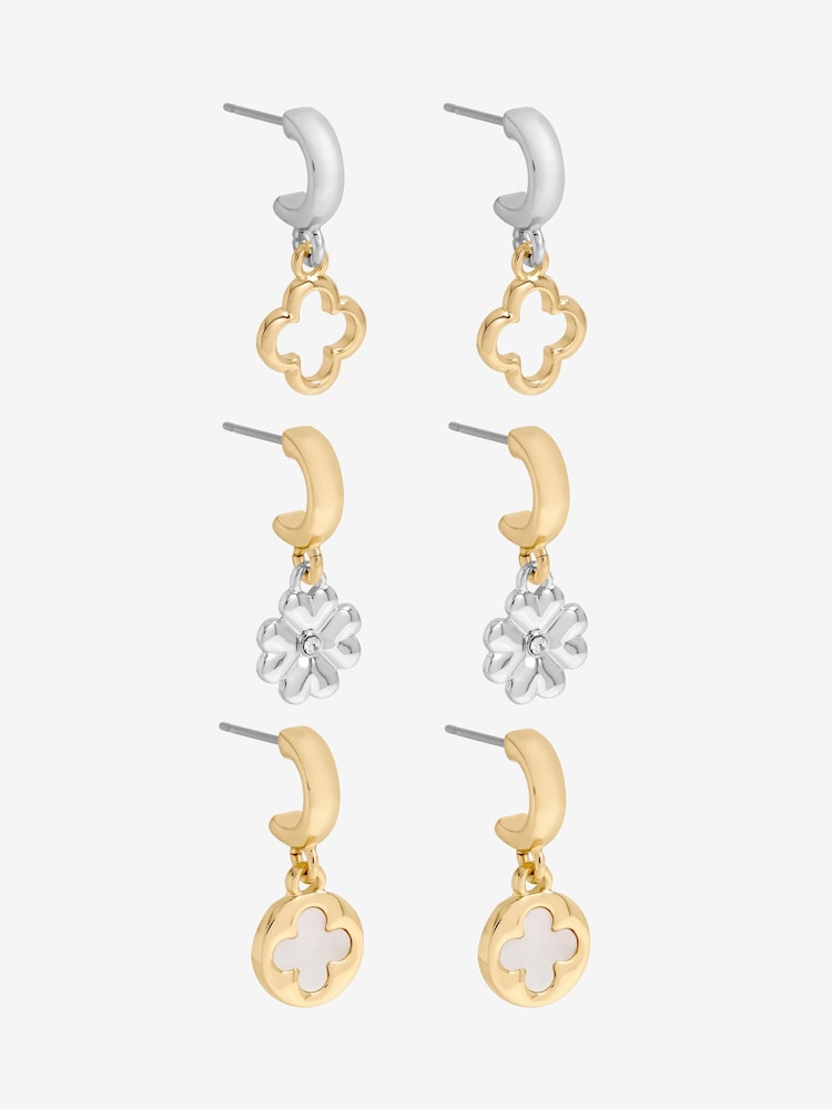 Mood Metallic Two Tone Clover Earrings Pack Of 3 - Image 1 of 1