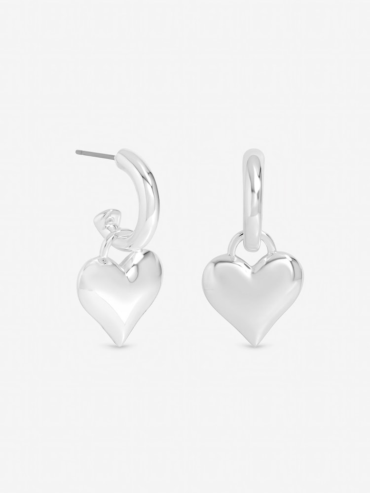 Mood Silver Tone Polished Heart Hoops - Image 3 of 3 Mood Silver Tone Polished Heart Hoops - Image 3 of 3