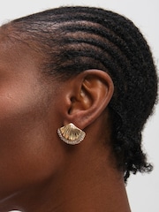 Mood Gold Tone Pave Shell Stud Earrings - Image 1 of 2