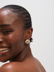Mood Gold Tone Pave Shell Stud Earrings - Image 2 of 2
