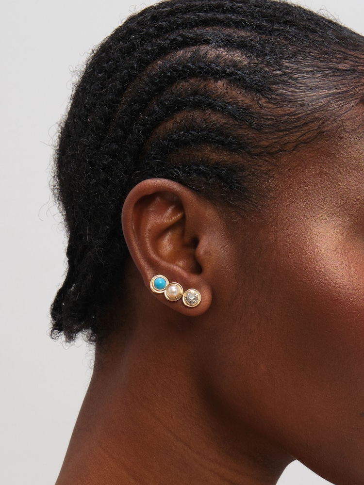 Mood Turquoise Pearl Stud Earrings 3 Pack - Image 1 de 2