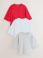 Grey/White/Red Boxy Short Sleeve T-Shirt 3 Pack - Image 1 of 6