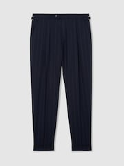 Reiss Navy Bank Wool Pinstripe Side-Adjuster Suit Trousers Tailored-Fit - Image 2 of 6