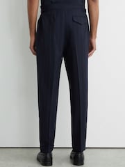 Reiss Navy Bank Wool Pinstripe Side-Adjuster Suit Trousers Tailored-Fit - Image 5 of 6