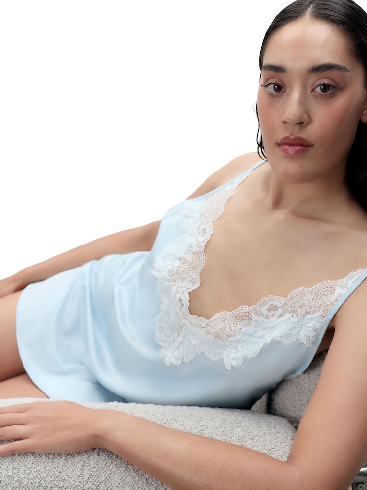 Bluebella Isabella Luxury Satin Short Blue Chemise - Image 4 of 4