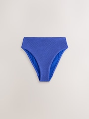Cobalt Blue High Waist High Leg Crinkle Bikini Bottoms - Image 4 of 7