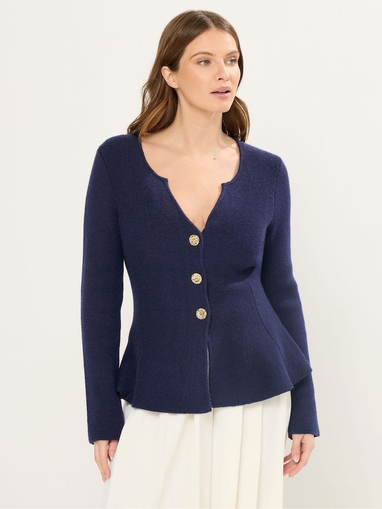 Star by Julien MacDonald Blue Peplum Button Cardigan - Image 1 of 6 Star by Julien MacDonald Blue Peplum Button Cardigan - Image 1 of 6