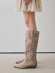 Taupe Brown Forever Comfort® Stitched Western Knee High Boots - Image 1 of 4