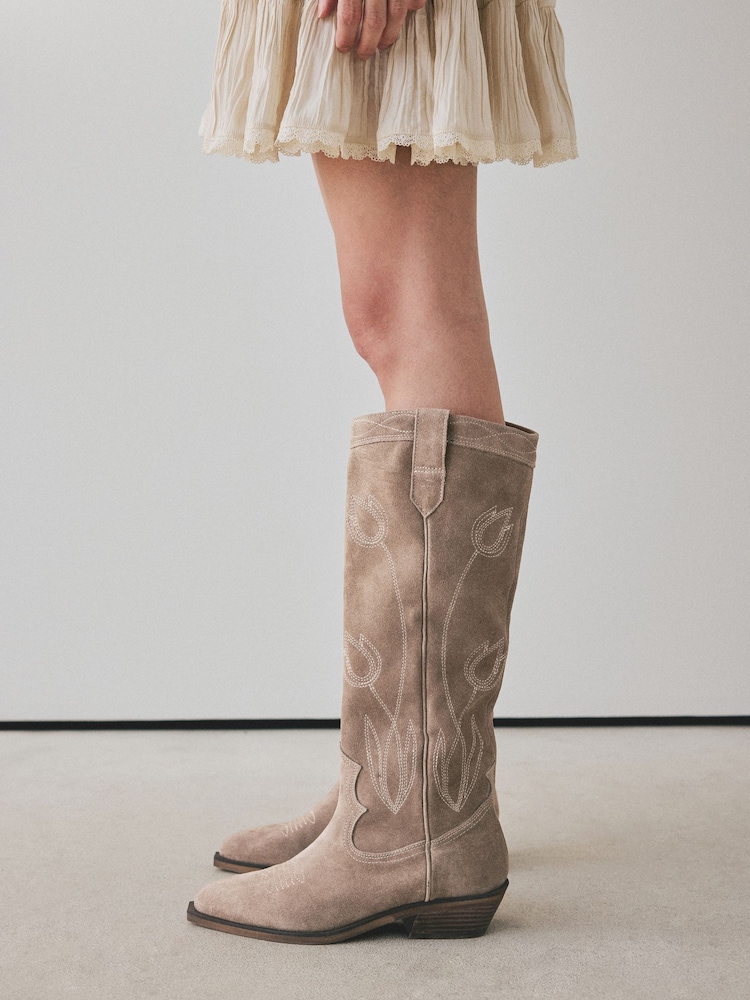 Taupe Brown Forever Comfort® Stitched Western Knee High Boots - Image 1 of 4