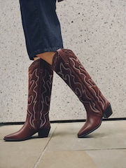 Rosso bordeaux - N. Premium Western Knee High Chisel Toe Boots - Immagine 1 di 7