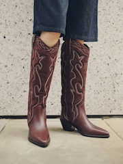 Rosso bordeaux - N. Premium Western Knee High Chisel Toe Boots - Immagine 4 di 7