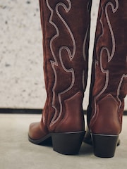 Rosso bordeaux - N. Premium Western Knee High Chisel Toe Boots - Immagine 5 di 7