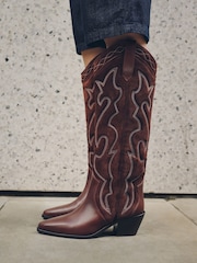Rosso bordeaux - N. Premium Western Knee High Chisel Toe Boots - Immagine 6 di 7