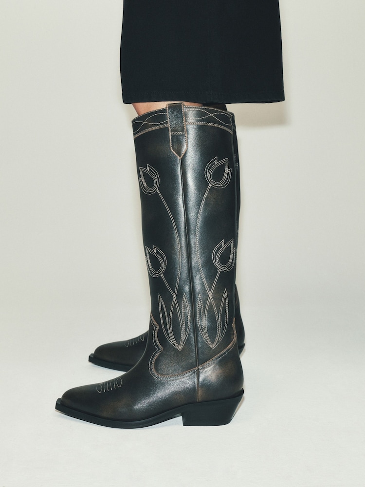 Chocolate Brown Forever Comfort® Stitched Western Knee High Boots - Image 2 of 9 Chocolate Brown Forever Comfort® Stitched Western Knee High Boots - Image 2 of 9