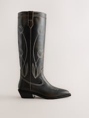 Chocolate Brown Forever Comfort® Stitched Western Knee High Boots - Image 4 of 9