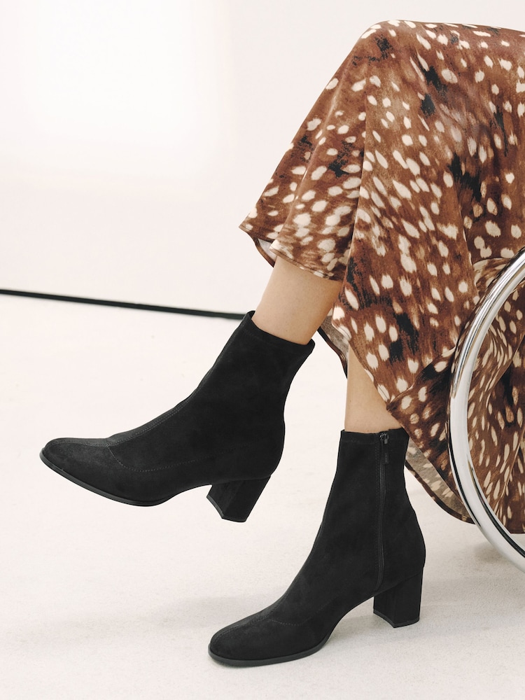 Black Forever Comfort® Round Toe Sock Ankle Boots - Image 2 of 4 Black Forever Comfort® Round Toe Sock Ankle Boots - Image 2 of 4