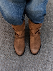 Песочный - Leather Harness Buckle Slouch Ankle Boots - Изображение 3 3