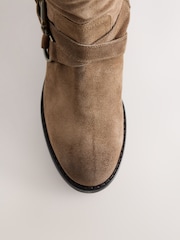 沙灘色 - Leather Harness Buckle Slouch Ankle Boots - 圖片 5，共 7