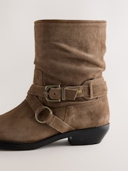 沙灘色 - Leather Harness Buckle Slouch Ankle Boots - 圖片 6，共 7