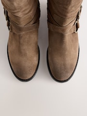 沙灘色 - Leather Harness Buckle Slouch Ankle Boots - 圖片 7，共 7