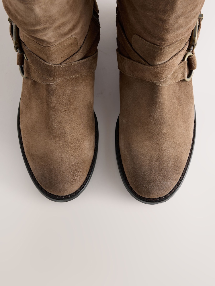 沙灘色 - Leather Harness Buckle Slouch Ankle Boots - 圖片 7，共 7