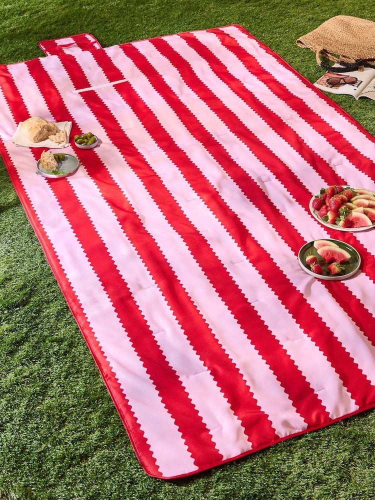 Wylder Pink Birdie Stripe Water Resistant Outdoor Picnic Blanket - Image 1 of 5 Wylder Pink Birdie Stripe Water Resistant Outdoor Picnic Blanket - Image 1 of 5