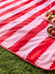 Wylder Pink Birdie Stripe Water Resistant Outdoor Picnic Blanket - Image 3 of 5