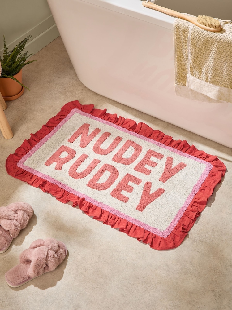 Furn Red Nudey Rudey Cotton Frill Bath Mat - Image 1 of 4 Furn Red Nudey Rudey Cotton Frill Bath Mat - Image 1 of 4