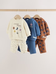 Blue/Neutral Baby Sweat Top and Wide Leg Joggers Set 6 Piece (0mths-2yrs) - Image 1 of 15