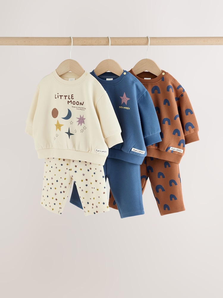 Blue/Neutral Baby Sweat Top and Wide Leg Joggers Set 6 Piece (0mths-2yrs) - Image 1 of 15