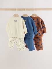 Blue/Neutral Baby Sweat Top and Wide Leg Joggers Set 6 Piece (0mths-2yrs) - Image 8 of 15