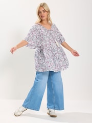 Yours Curve White Short Sleeve Angel Boho Top - Image 2 of 5