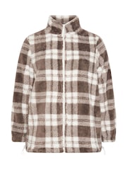 Yours Curve Brown Zip Through Checked Feather Fleece - Image 5 of 5