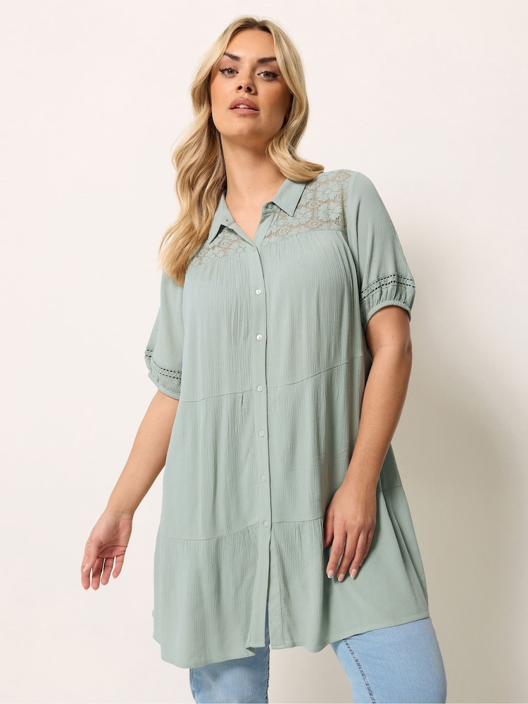 Yours Curve Green Short Sleeve Tiered Shirt - Image 1 of 5 Yours Curve Green Short Sleeve Tiered Shirt - Image 1 of 5